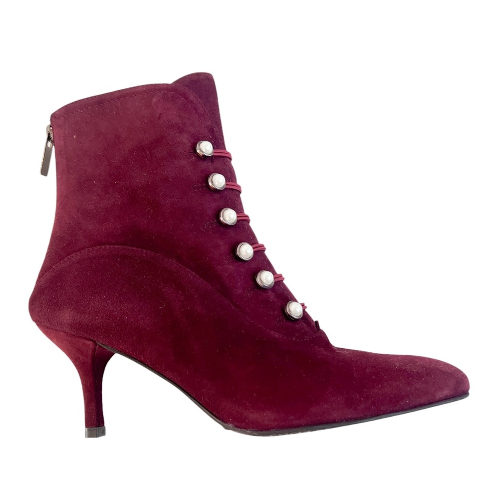 Stuart Weitzman burgundy suede Martine zip up booties